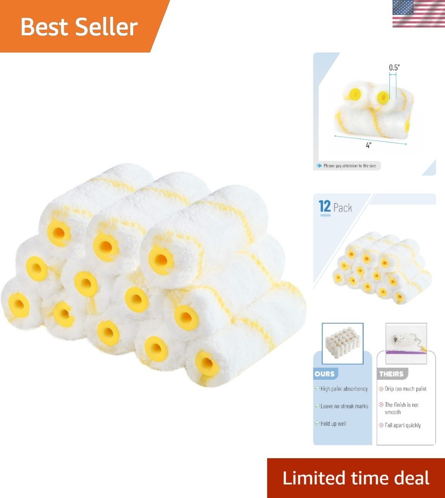 Durable 4-Inch Microfiber Paint Roller Covers - 12 Pack with Max Paint Release