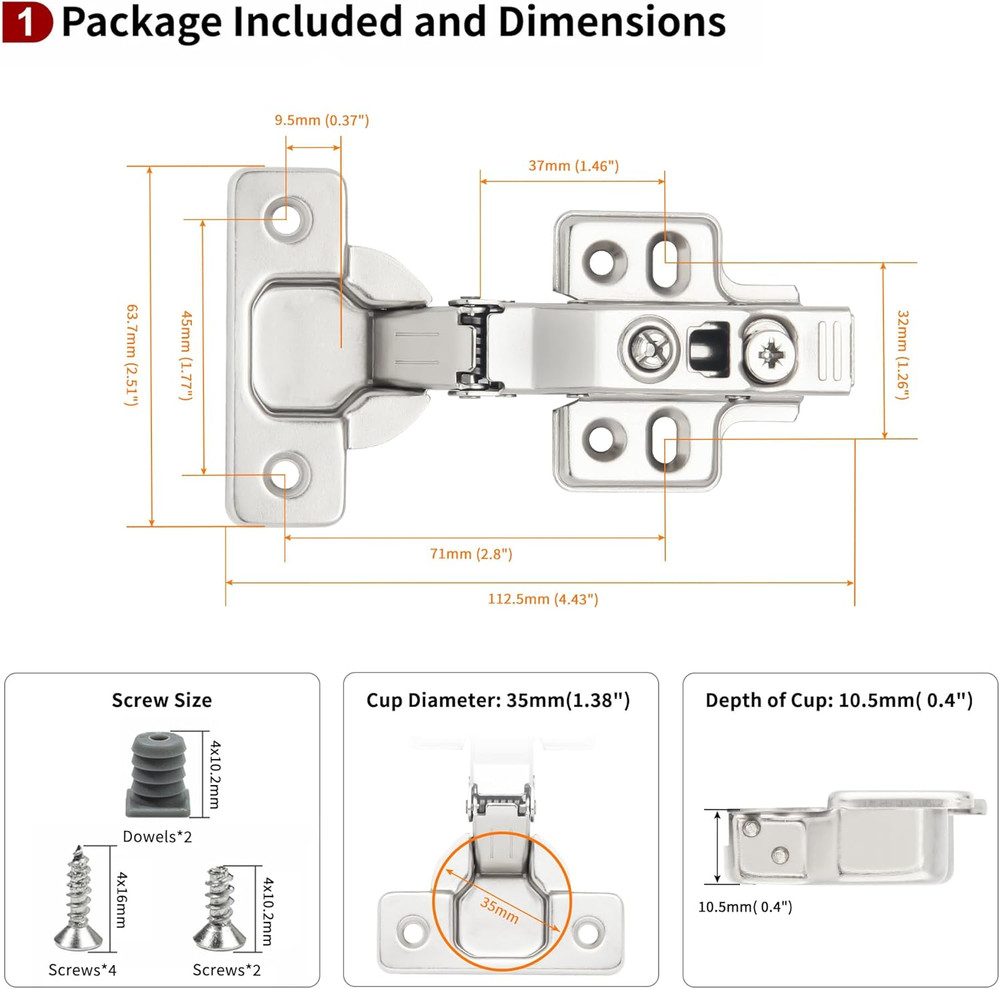 60 Pack Soft Close Concealed Hinges for Kitchen Cabinets, 105° Angle