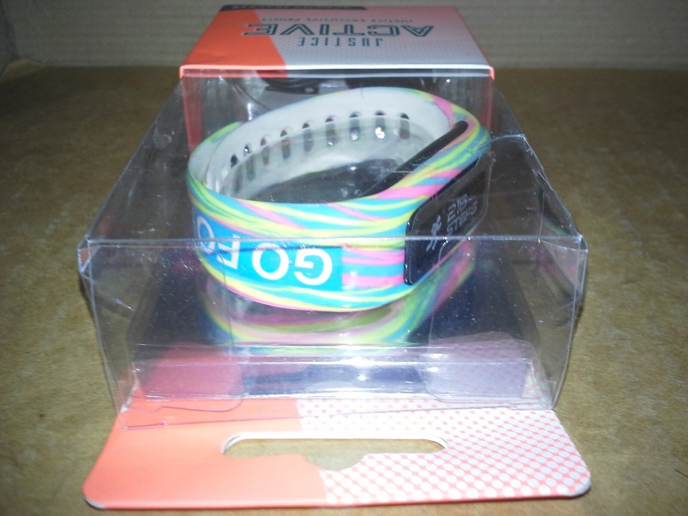 Justice Active Activity Tracker Multi-Color "Go For It" Band. Damage Box