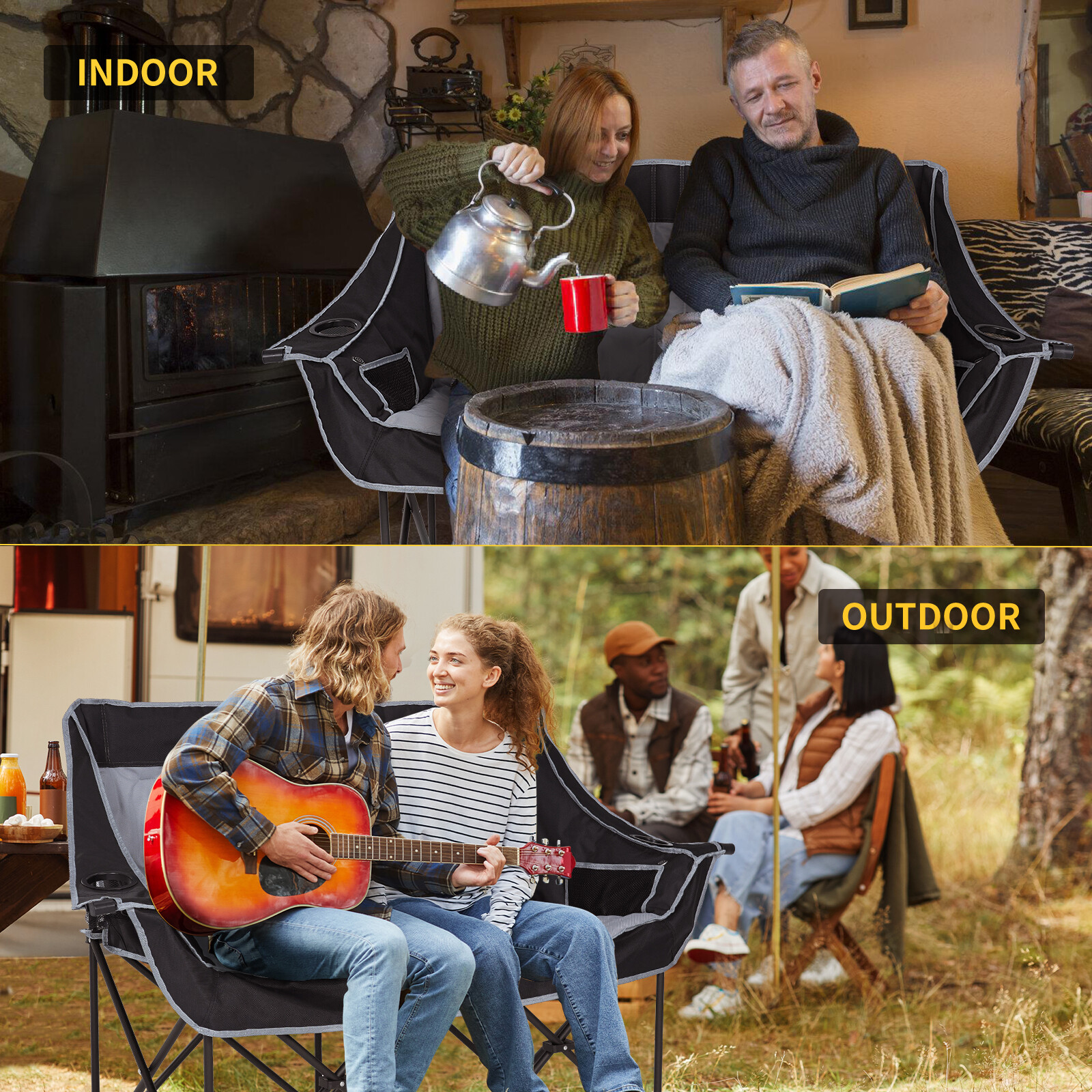 NAIZEA Heated Double Camping Chair with 3 Heat Levels Fully Padded Duo Chair