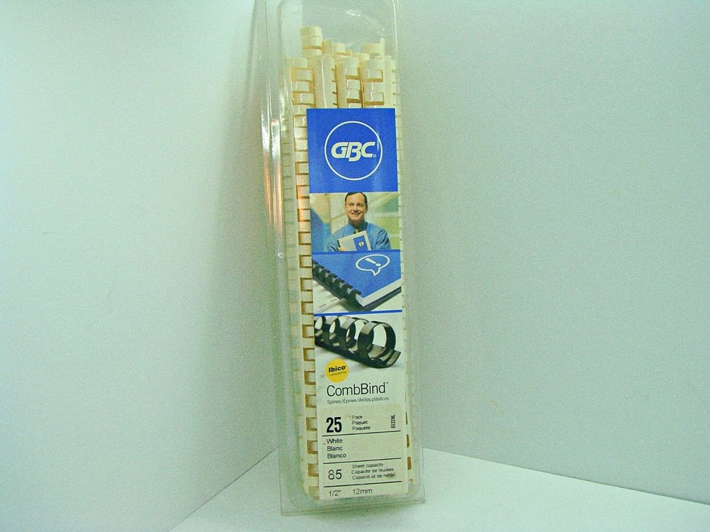 GBC CombBind Binding Spines 1/2" Spine White 85 Sheet Capacity 25 Pack NIB