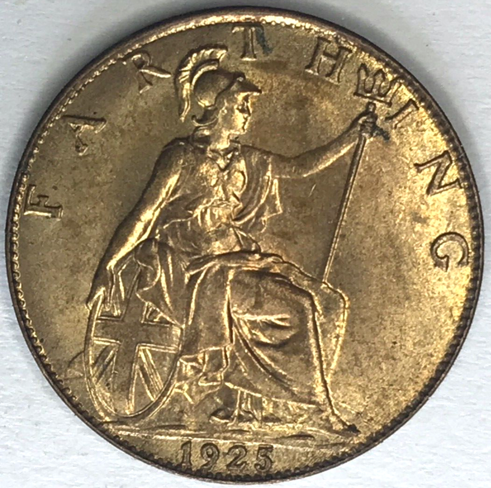 🇬🇧🇬🇧🇬🇧 1925 United Kingdom 1 Farthing - George V UNC 🇬🇧🇬🇧🇬🇧