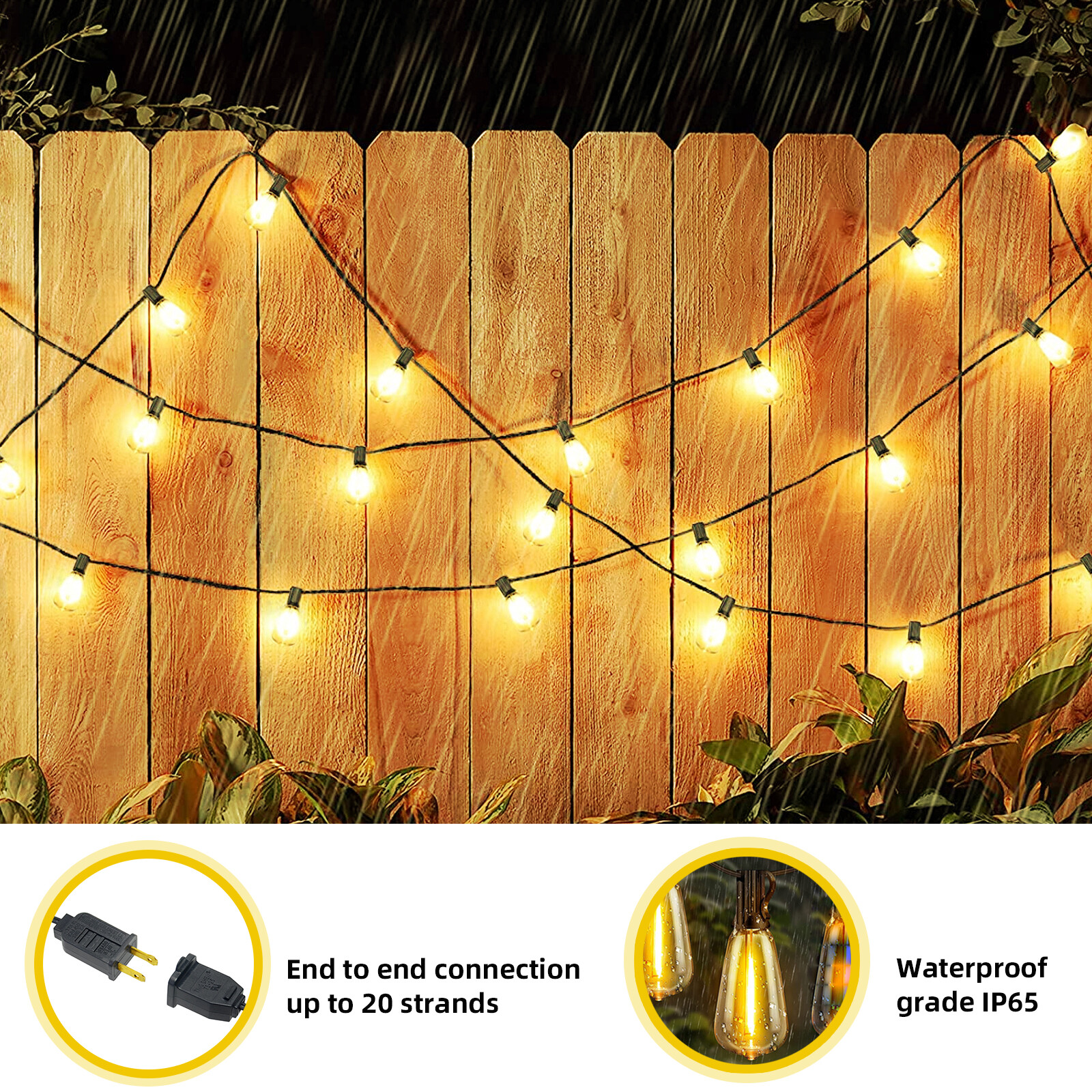 Outdoor String Lights, IP65 Waterproof Led Lights,Hanging for Backyard Garden