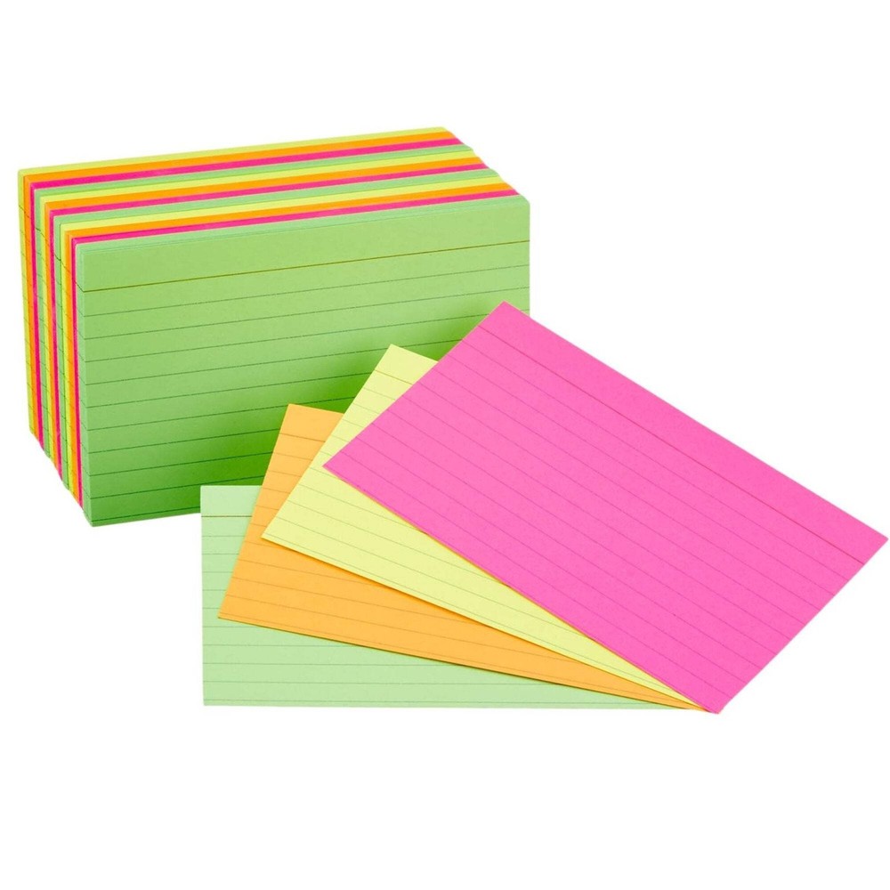 Assorted Colors 3" x 5" Ruled Index Cards: 100CT