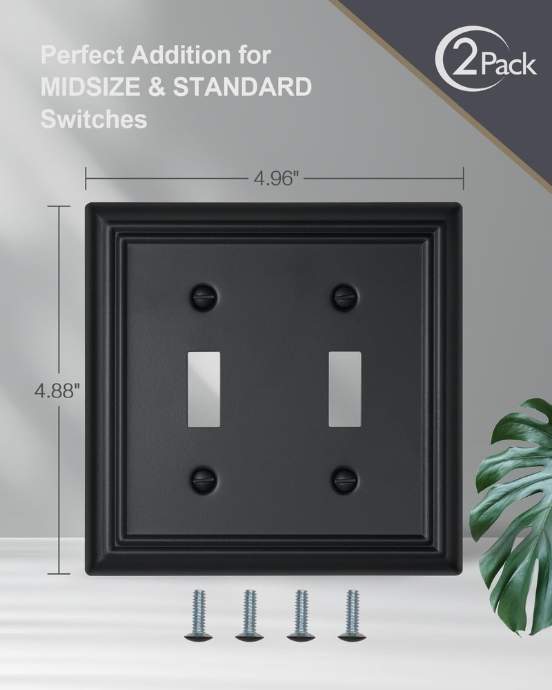 2-Pack Double Toggle Wall Plates, Durable Metal Light Switch Covers, Decorati...