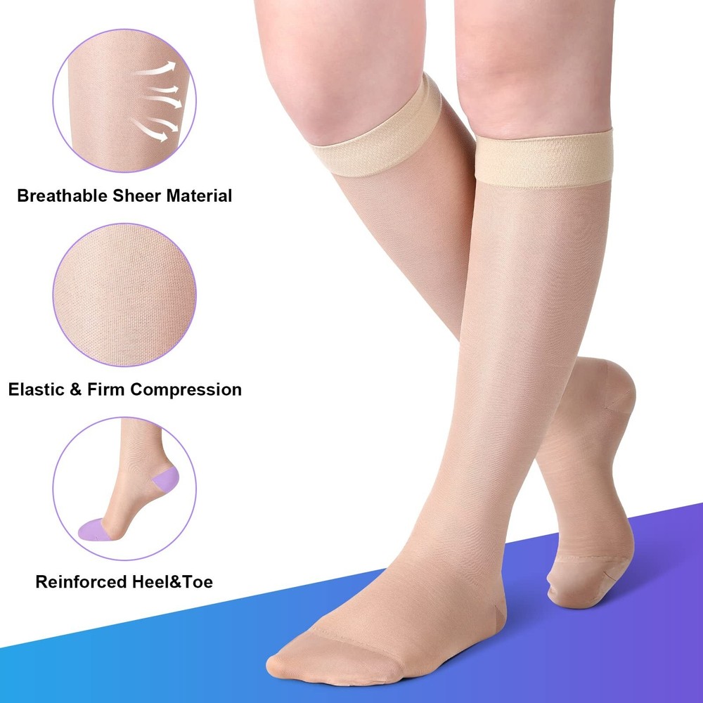 Shellwei 3 Pairs Sheer Compression Socks 20-30 Mmhg Sheer Compression Stockin...