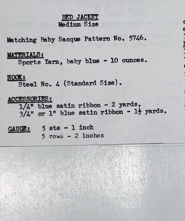 5581 AC Vintage Mail Order Pattern, Bed Jacket Pattern to Crochet