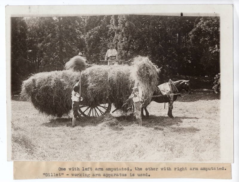 1918 Two Frenchmen With Different Arms Amputated Farming Original News Photo