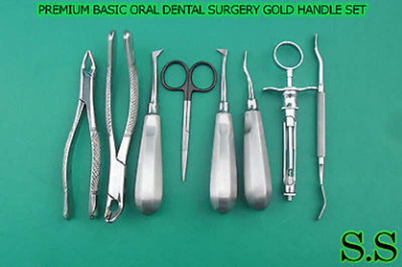 12 PCS PREMIUM BASIC ORAL DENTAL SURGERY SURGICAL INSTRUMENTS KIT GOLD HANDLE