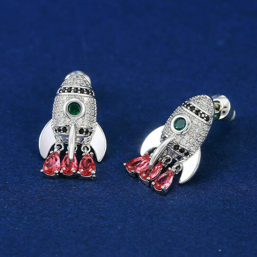 Drop Dangle Earrings 14K White Gold Finish 1.8Ct Lab Created Ruby & Emerald