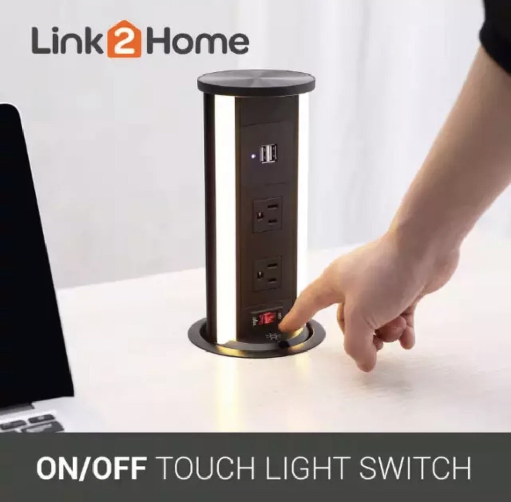 Link2Home 2-Outlets Automatic Pop Up Socket w 10-Watt Induction Wireless Charger