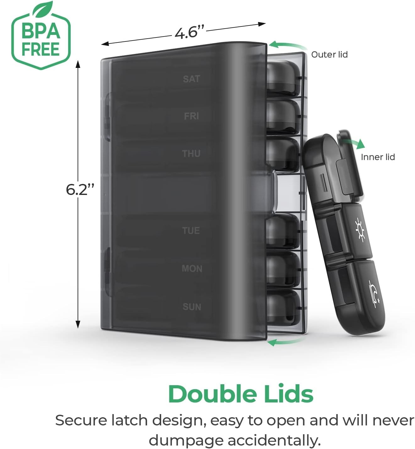 Weekly Pill Box Organizer Pill Case Medicine Planner 3 Times A Day Easy to Clean