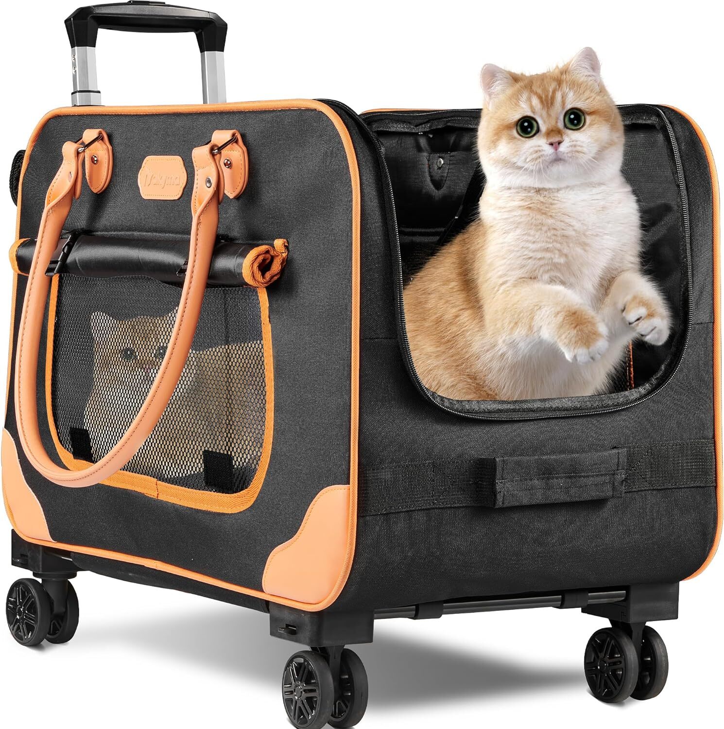 Pet Carrier with Wheels for Large Cats Small Dogs up to 38LB Rolling Cat Carrier