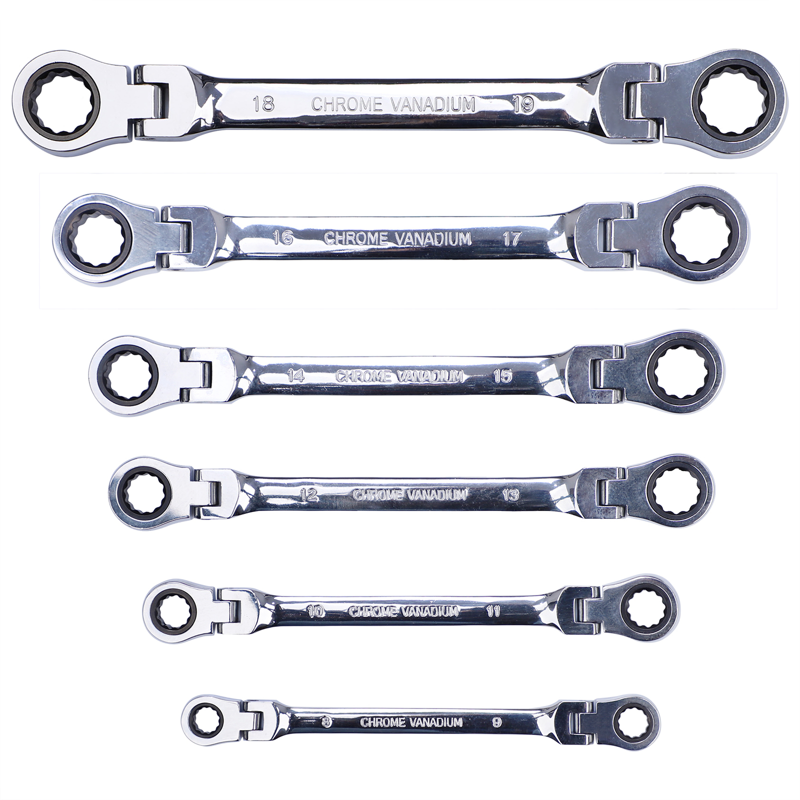 New Double Box End Ratcheting Wrench Flex-Head Extra Long Spanner Set SAE Metric