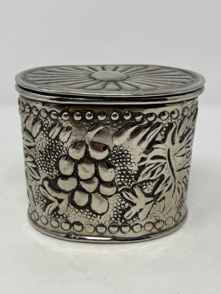 silver plated container 4x4.5” grapes vintage GUC trinket box