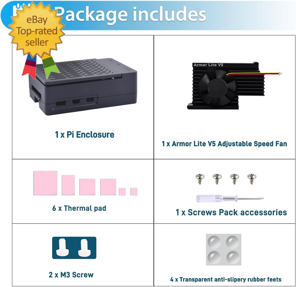 ABS Case with Armor Lite V5 Active Cooler for Raspberry Pi 5, Pi 5 Case with Alu