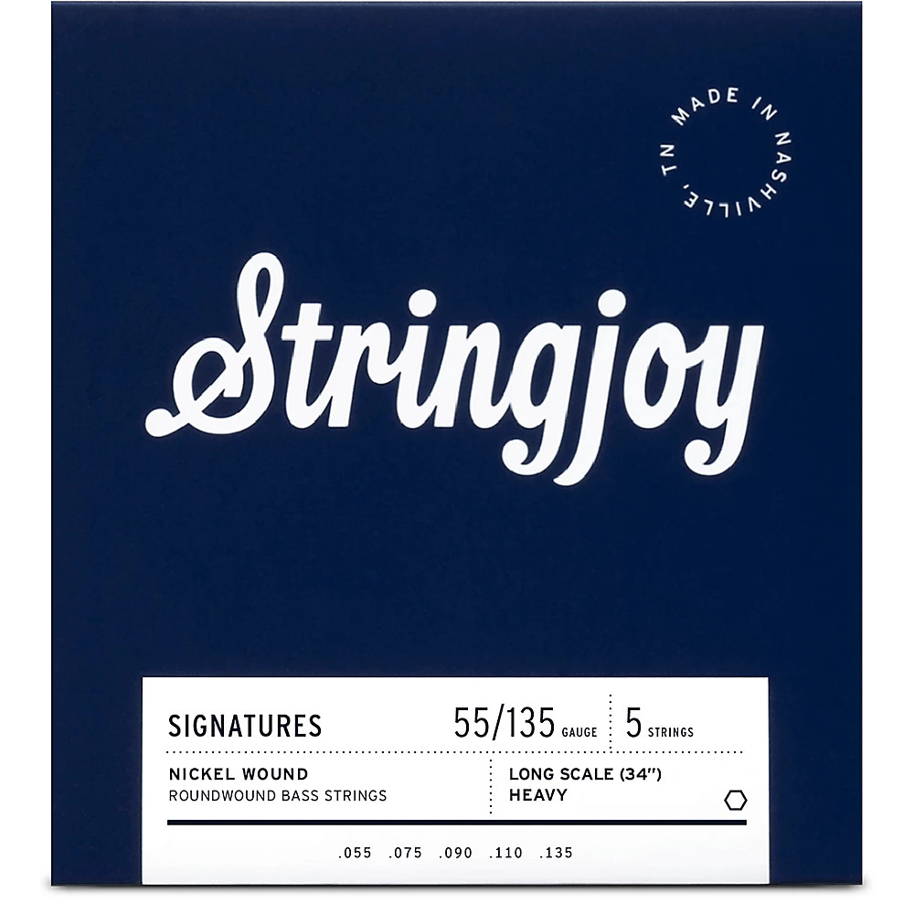 Stringjoy 5 String Long Scale Nickel Wound Bass Guitar Strings 55 - 135
