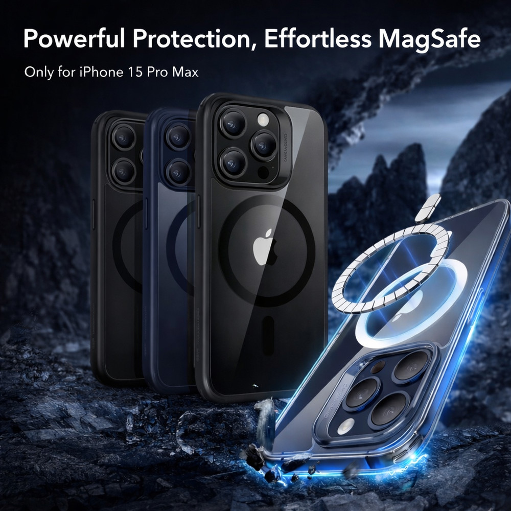 Shockproof Protective Case for iPhone 15 Pro Max – Black | MagSafe Compatible |