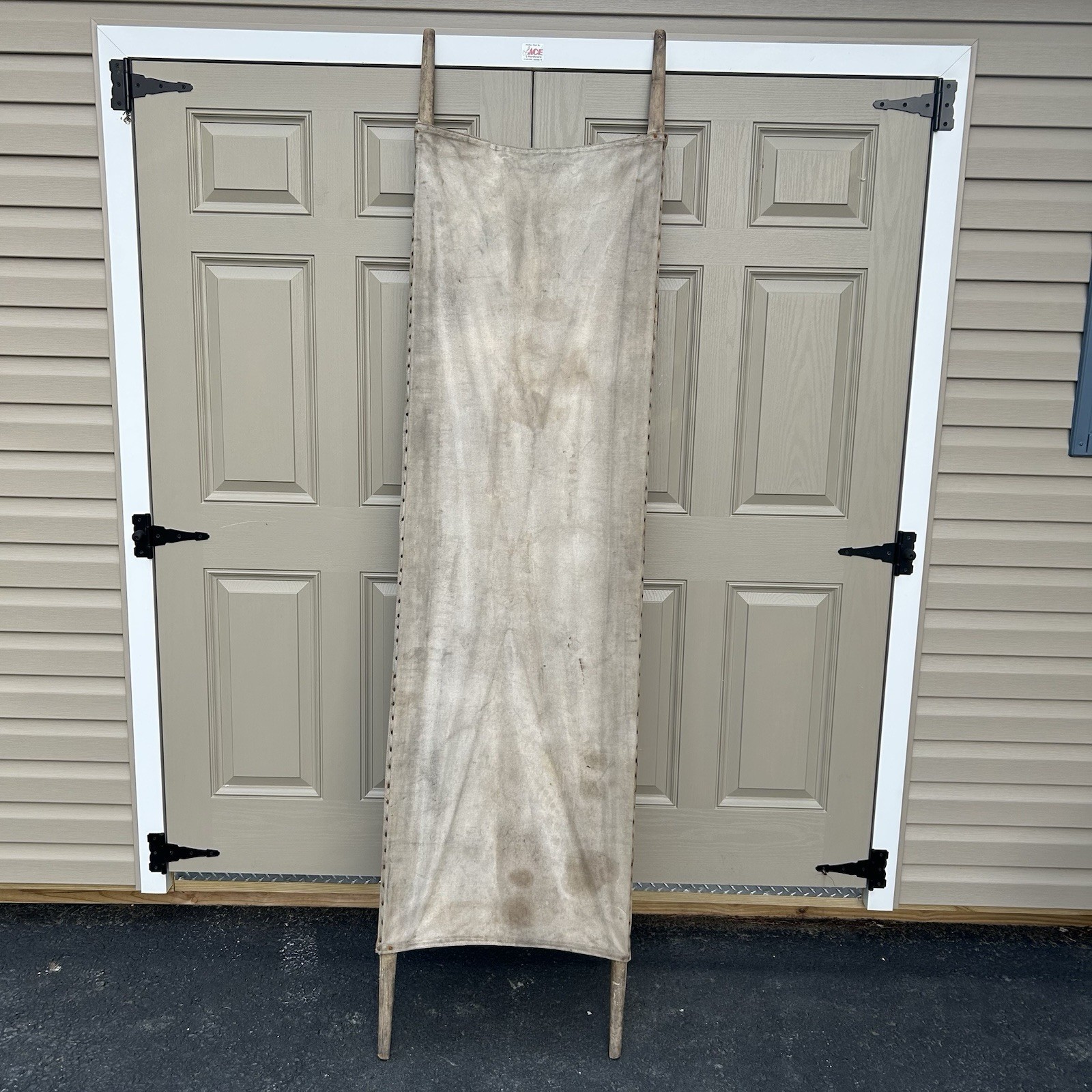 Antique World War 1 Era Medic Stretcher Canvas Gurney Litter WWI Iron Loop Feet