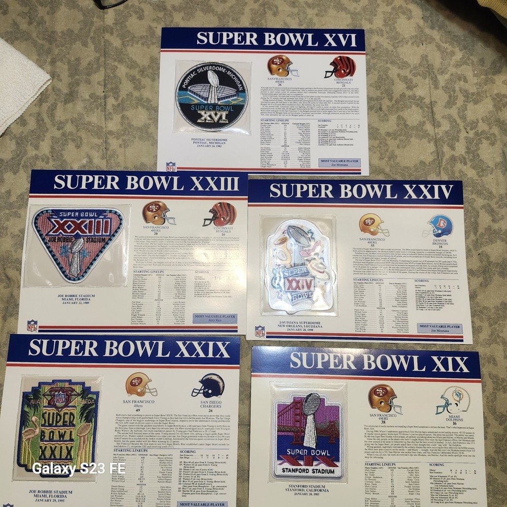 SAN FRANCISCO 49ERS VINTAGE SUPER BOWL PATCHES (5) + 2 PATCH BONUS /