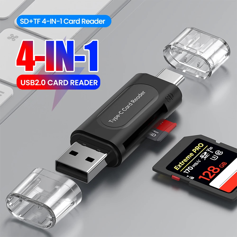 4-In-1 Multifunction USB TYPE-C Card Reader External Storage Black Stretch for M