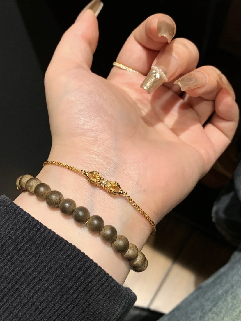 14K Yellow Gold Vintage Style Golden Bracelet Luxury Couple Jewelry