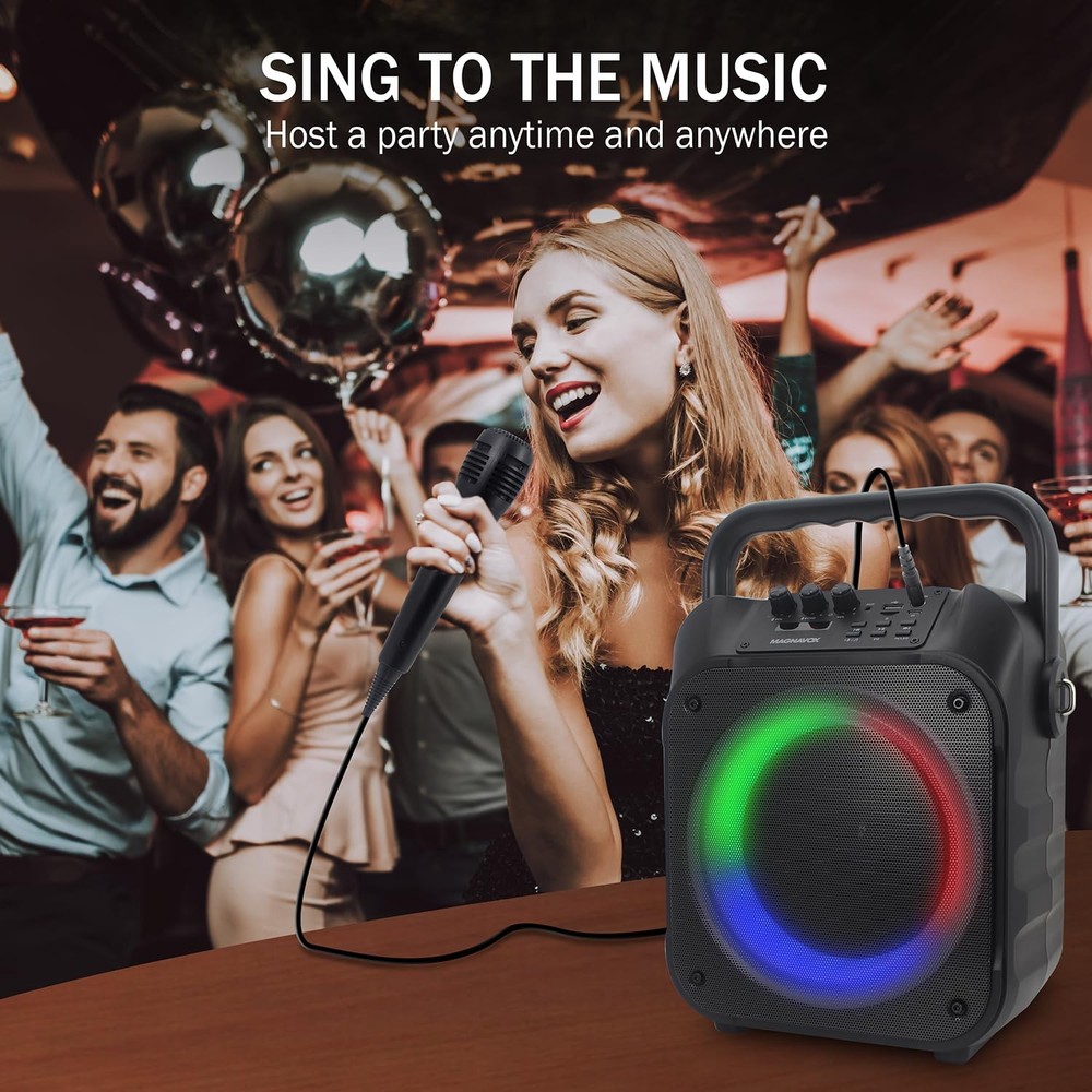 MHT778 Portable Karaoke System w/Lights, Bluetooth, 12W Output, USB/Micro SD/...