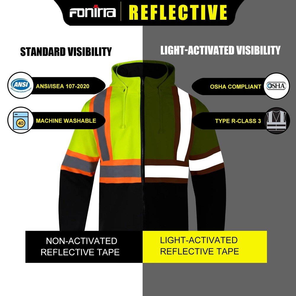 Hi Vis Reflective Jacket ANSI Class 3 with Soft Shell Waterproof Windproof Co...