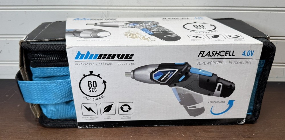 New - BLUCAVE Flashlight Cordless Screwdriver Tool Charger, Bits & Light NIB