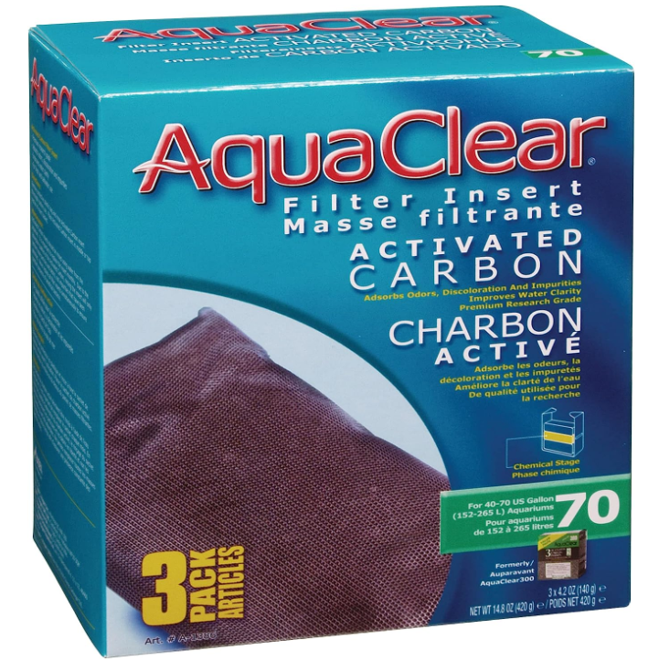 3-Pack Aqua Clear 70 Activated Carbon Inserts, Aquarium Filter Replacement Media