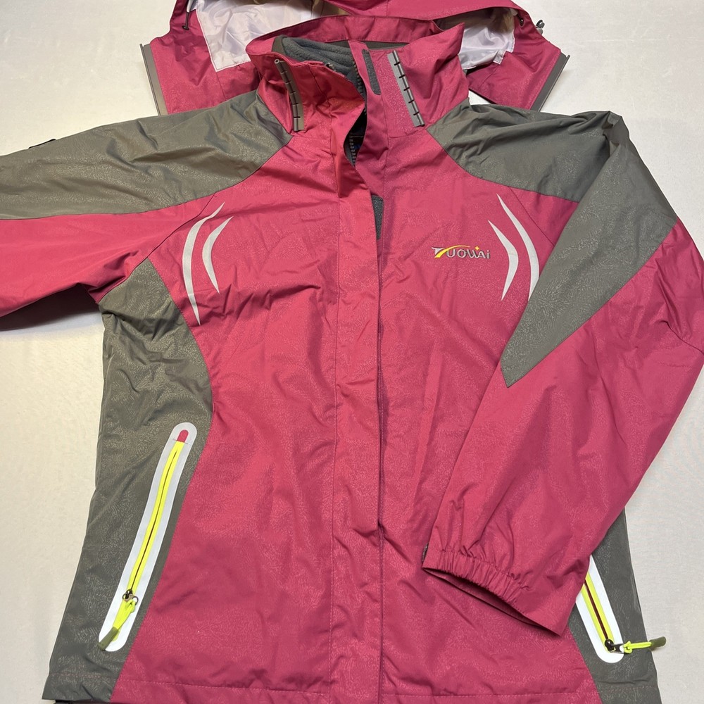 Women’s Ski Snowboard Coat Jacket Pink Gray Medium Double Layer