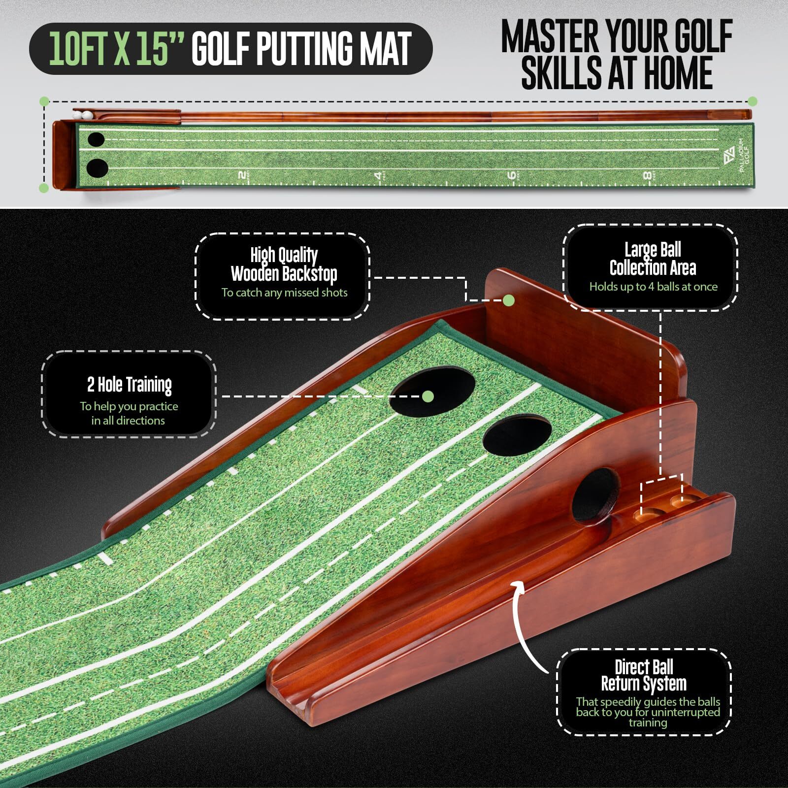 Palladium Golf Indoor Putting Mat with Ball Return