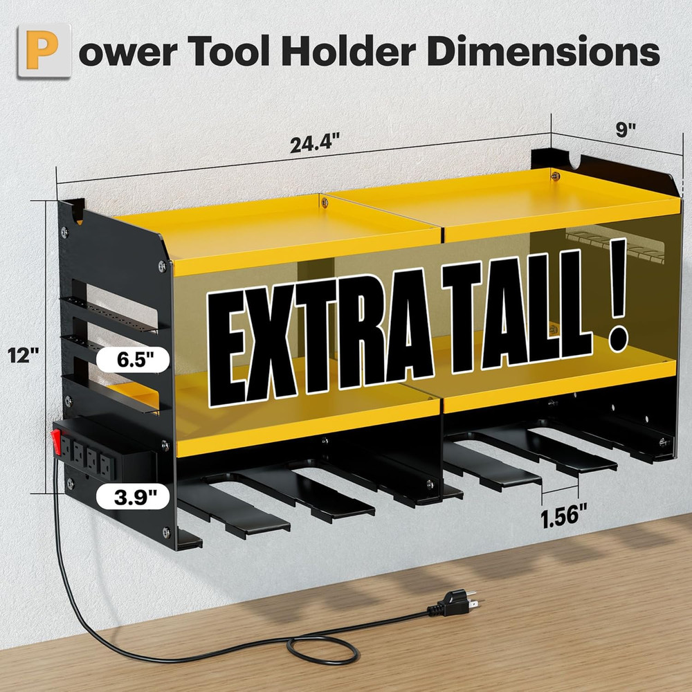Large Power Tool Organizer Wall Mount with Charging Station, 3 Layer Heavy Duty