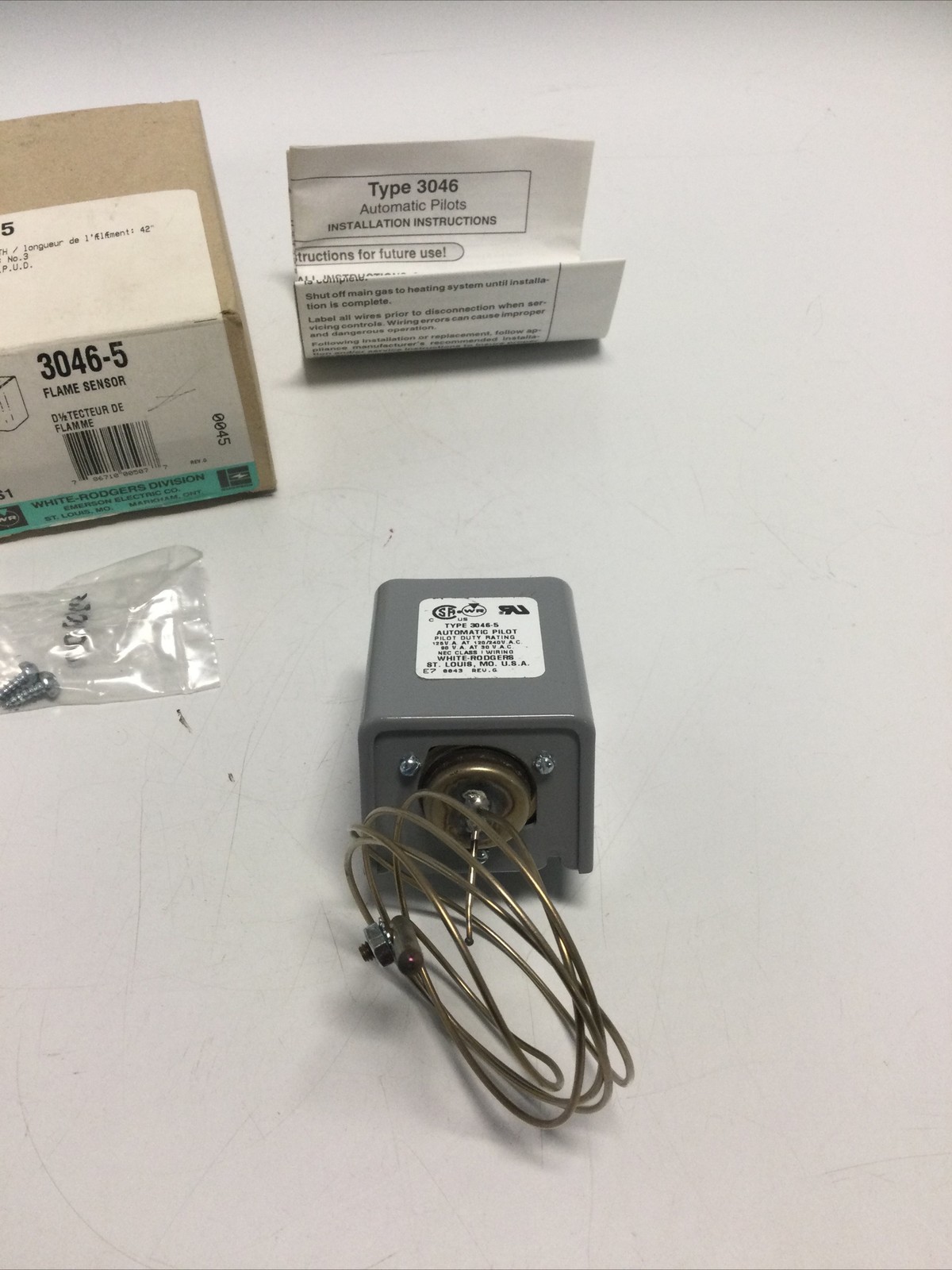 NEW, WHITE RODGERS, 3046-5, AUTOMATIC PILOT FLAME SENSOR, 42”. (1H-2)