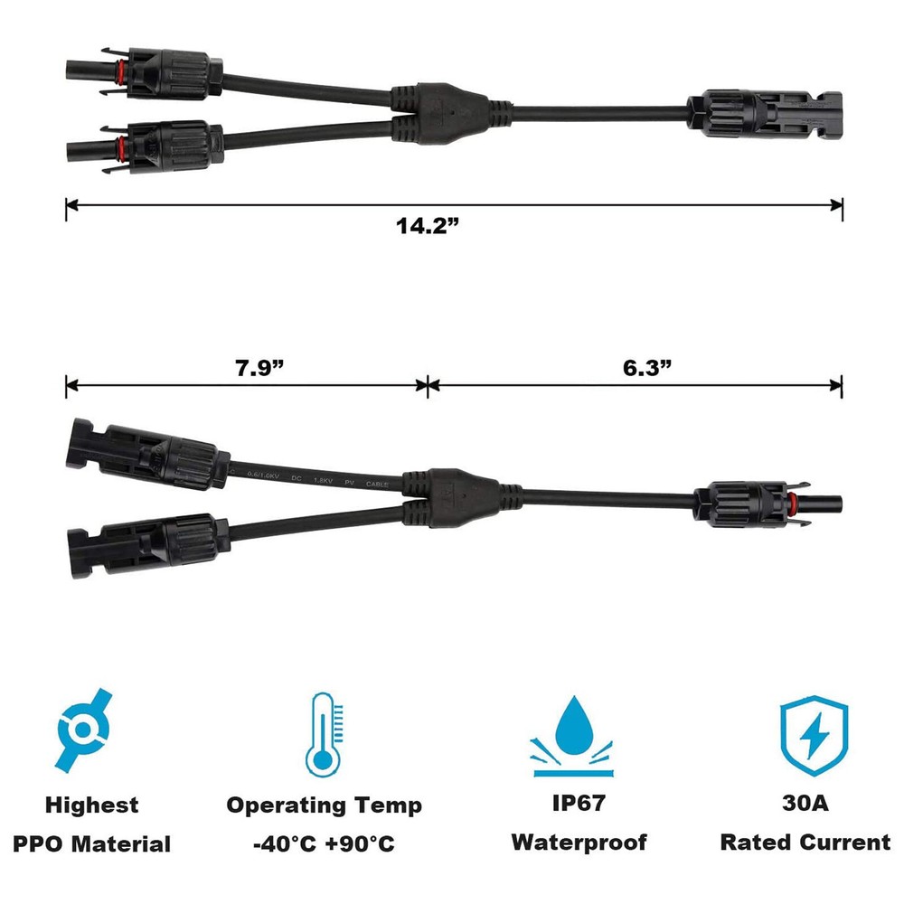 Solar Panel Y Branch Cable Connection Waterproof Adapter Connector Extension