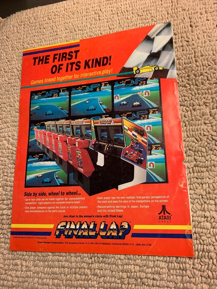 11- 8.5'' Final Lap Atari arcade  video game AD FLYER