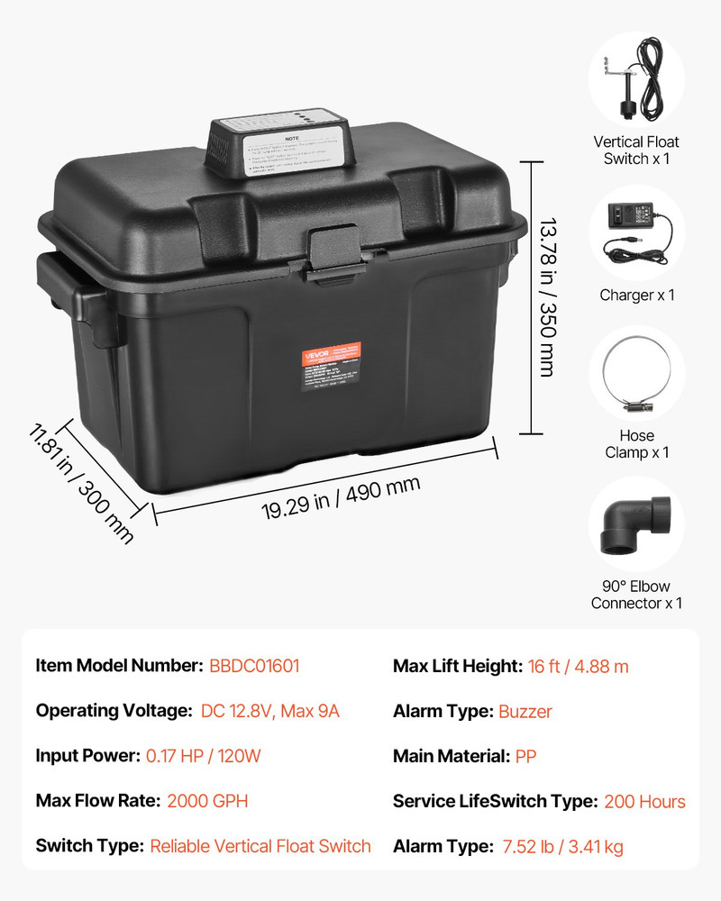 Basement Emergency Back-Up Sump Pump, Black