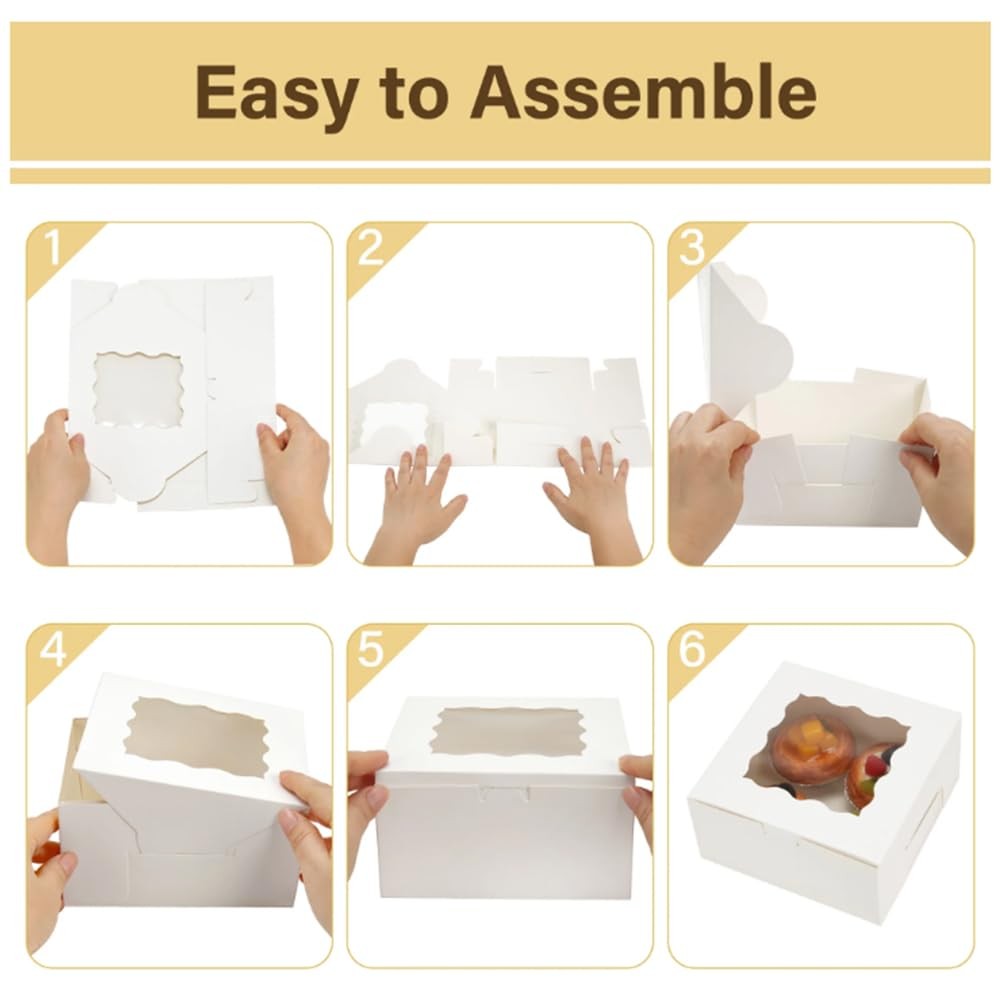 4x4x2.5 Cookie Boxes with Window, White Bakery Boxes Clear Window, 4" Mini Tr...