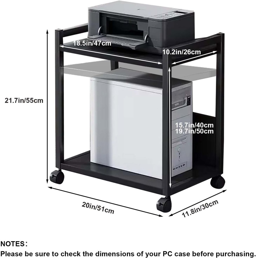 Adjustable CPU Stand W/ Locking Wheels, 2-Tier Design for Floor PC Tower Holder