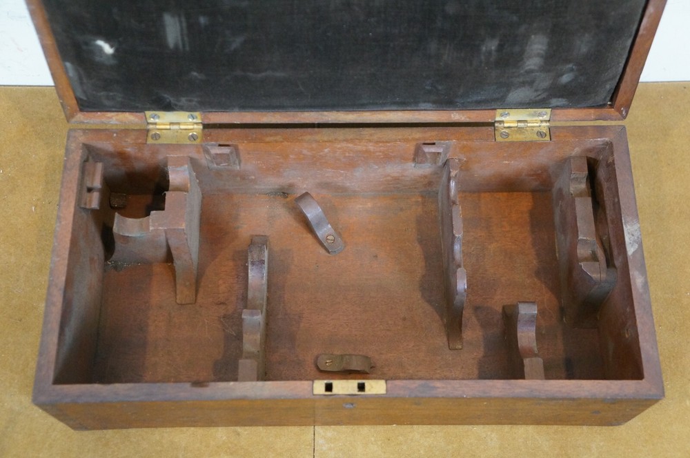 Antique Mahogany Locking Scientific Instrument Case Box & Assorted Objects 13"