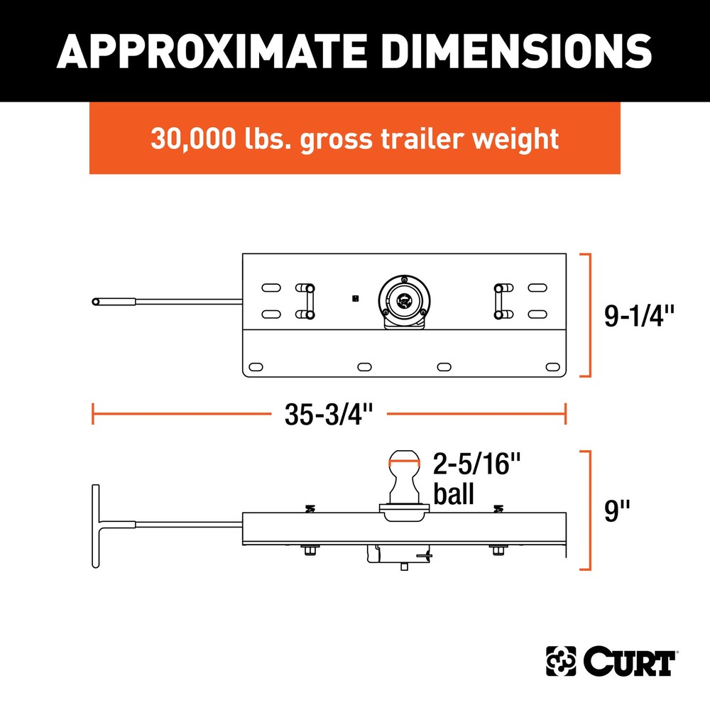 Curt 60615 Removable Ball Double Lock Gooseneck Hitch (Brackets Required)