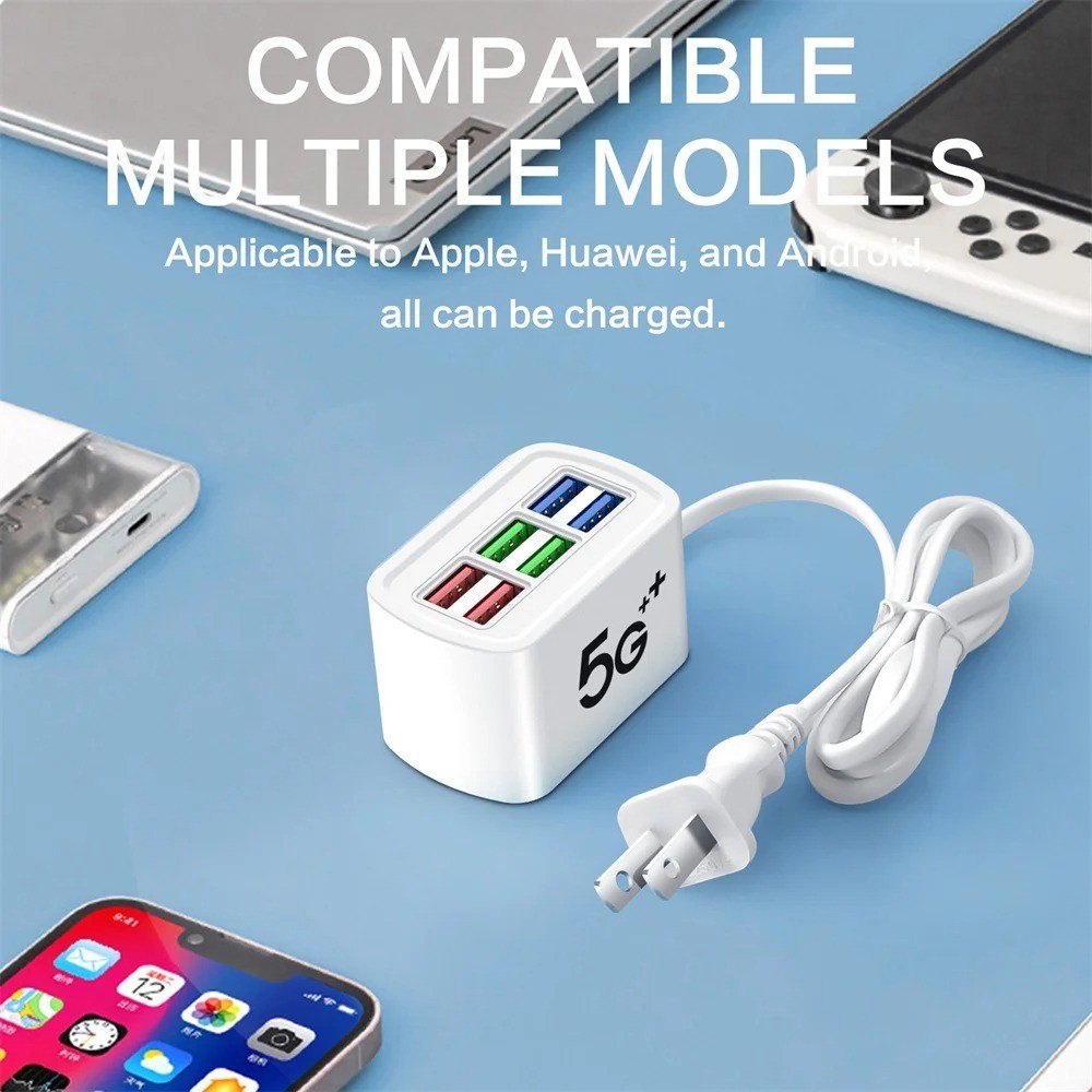 6 Port USB Hub Fast Wall Charger Station Multi-Function Desktop AC Power Adapter