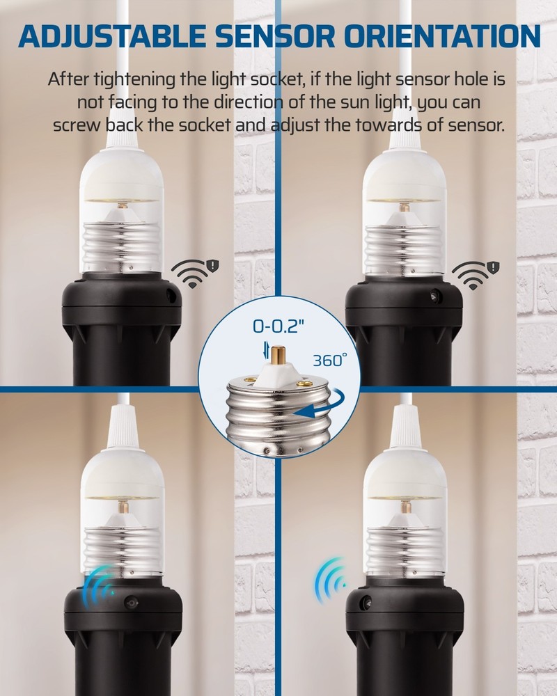 DEWENWILS Light Sensor Socket for Porch & Wall Lights, Auto On/Off, 2 Pack
