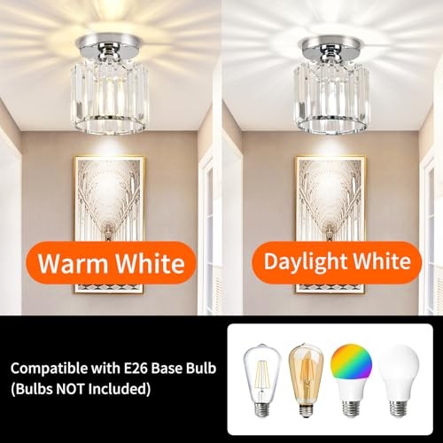 Semi Flush Mount Ceiling Light, Crystal Ceiling Light Silver Silver Round