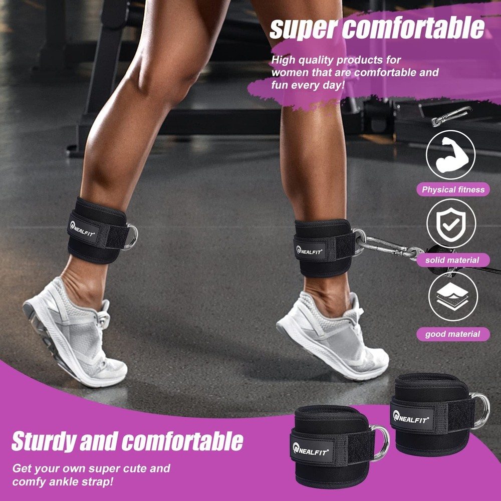 NEALFIT Ankle Strap for Cable Machine, Gym Cuff Pair, Black