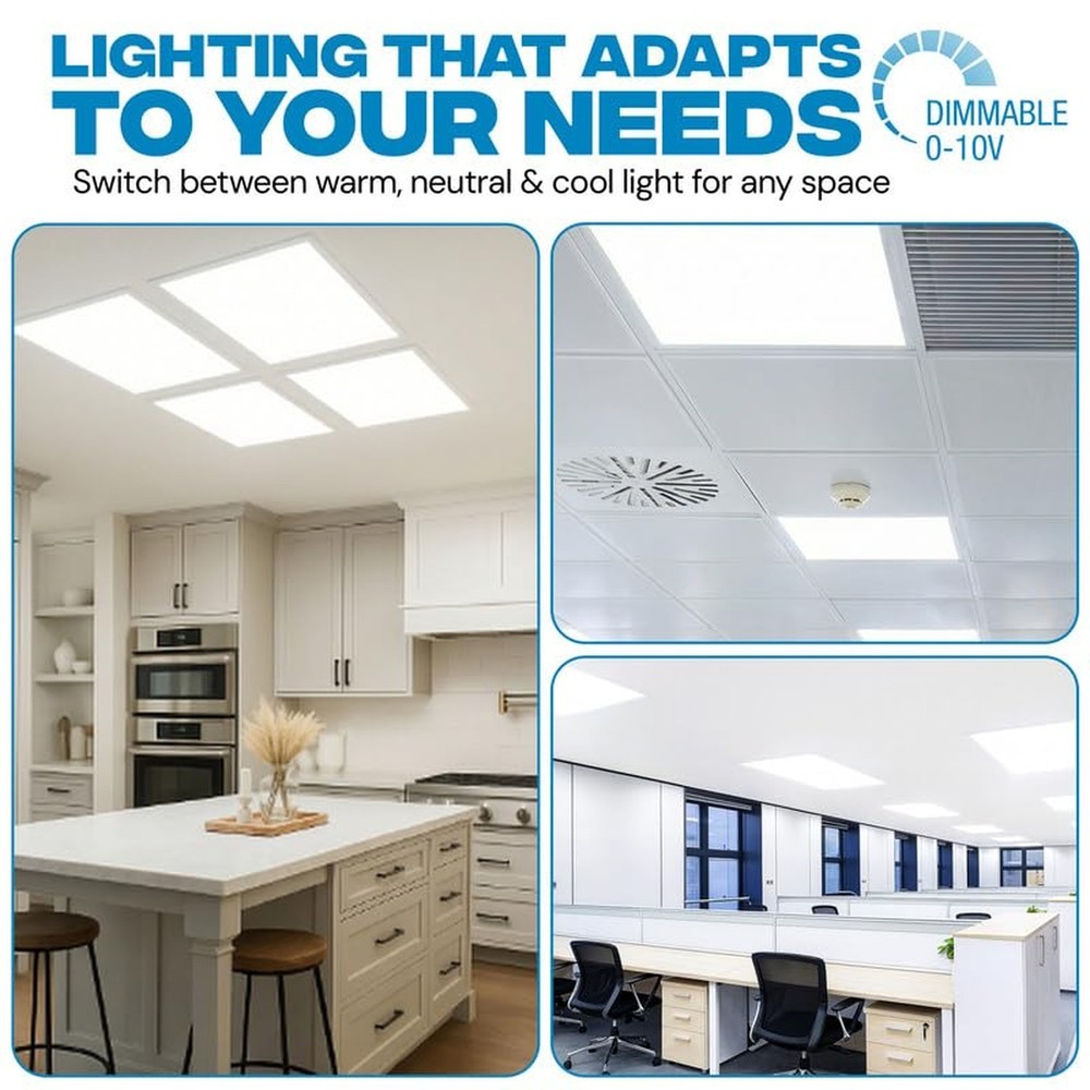 4 Pack 2x2 LED Flat Panel Light for Drop Ceiling, 5200lm Selectable 20W/25W/3...