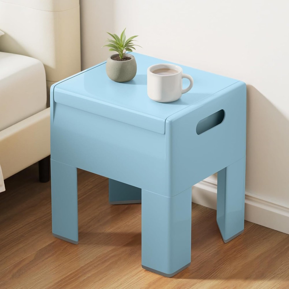 Modern Nightstand Multifunctional Plastic Bedside Table W/ Storage Space Side