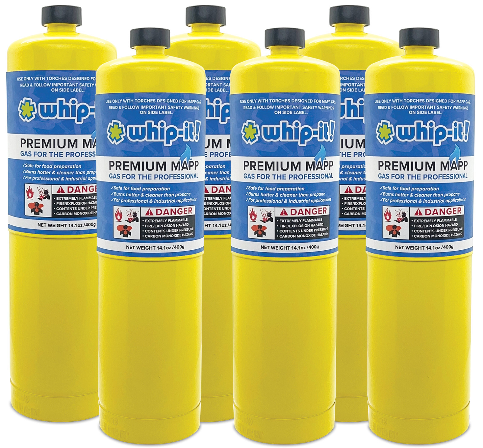 Whip It Brand 6 pk MAPP MAP PRO Gas Fuel Cylinder ,Hotter than Propane
