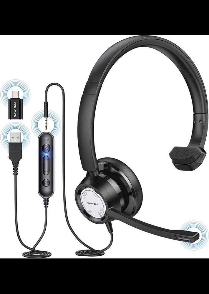 New Bee USB Headset with Microphone for PC Computer Headset, Single Ear Headset