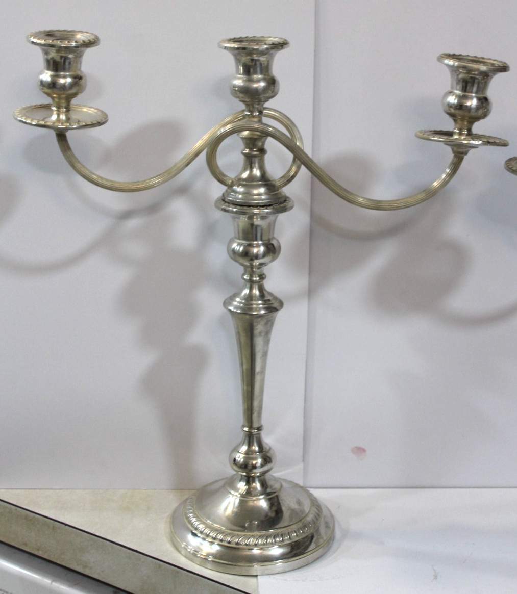 Pair Sterling Silver Preisner Candelabra Georgian 3 Arm Candlesticks 16" #743